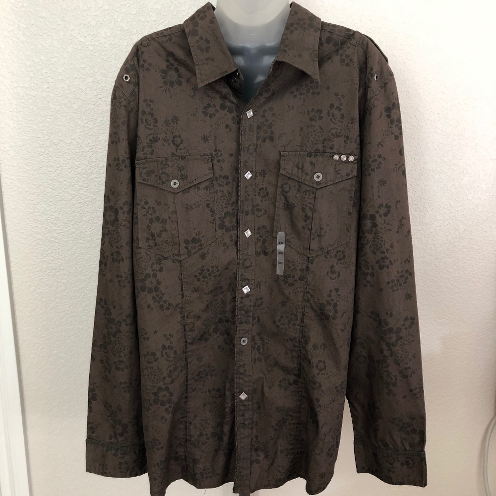 Mens Buckle sz 2XL western brown floral shirt